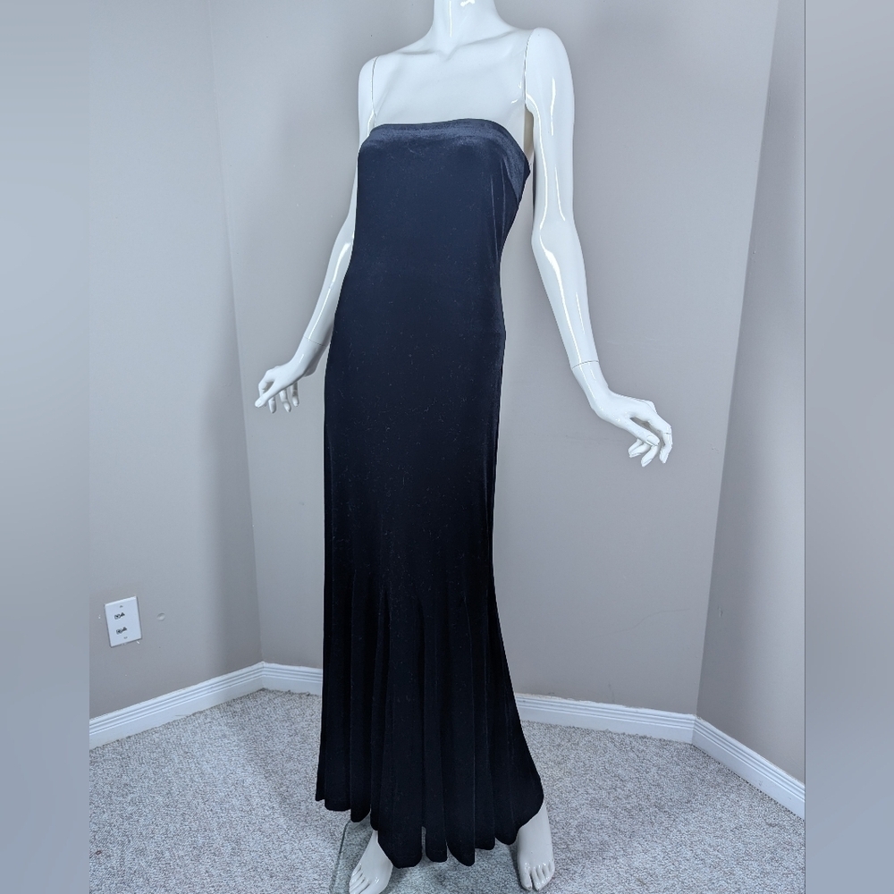 Vintage Le Château Black Velvet Mermaid Gown | Strapless Maxi Dress | Size M